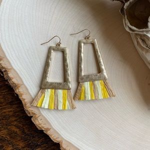 ✨NEW! Statement Earrings Gold Tone Yellow Raffia